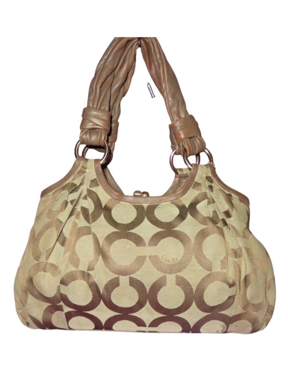 Coach 2008 Parker kisslock Brown Canvas & Leather Classic Hobo Handbag